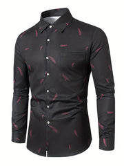 Feather Full Body Print Men's Button Up Long Sleeve Shirt