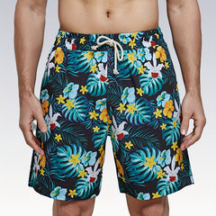 Tropical Flowers & Leaves Print Drawstring Shorts Men's Lounge Shorts