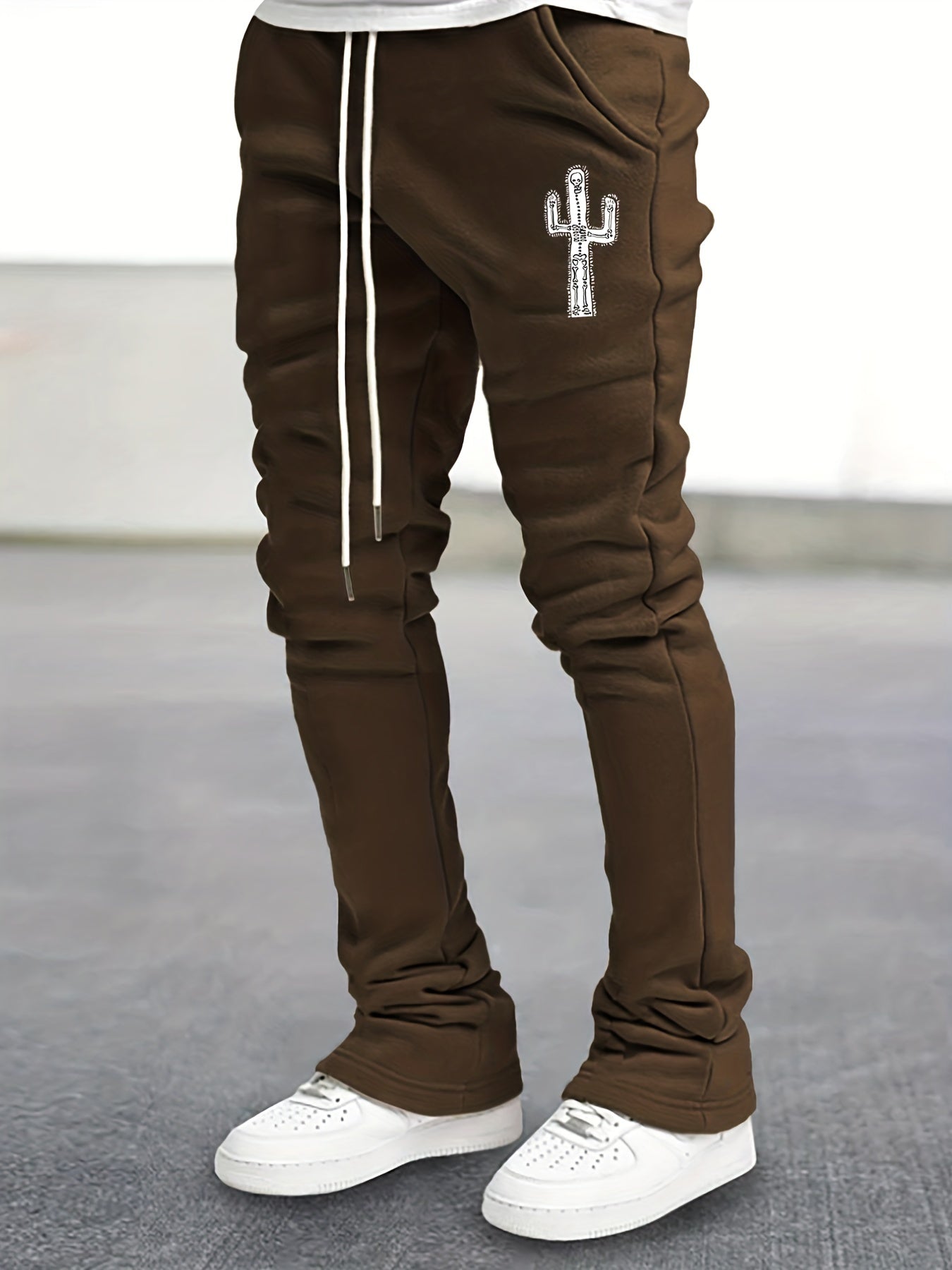 Cactus & Skeleton Pattern Flared Trousers Stretch Hip Hop Joggers