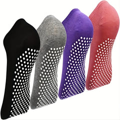 4 Pairs Solid Low Cut Non Slip Yoga Sports Socks with Silicone Bottom