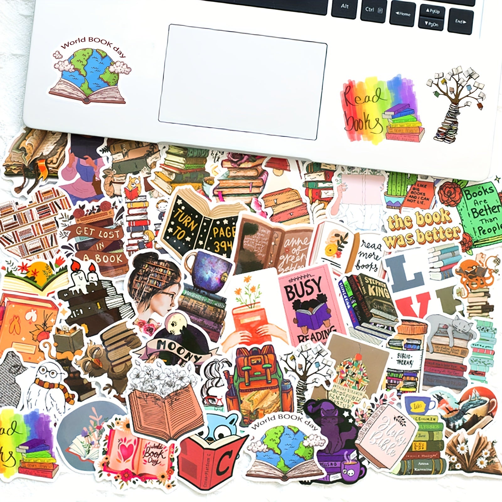 100pcs Book Reading Doodle Stickers for Computer Mobile Phone Tablet Bookmark