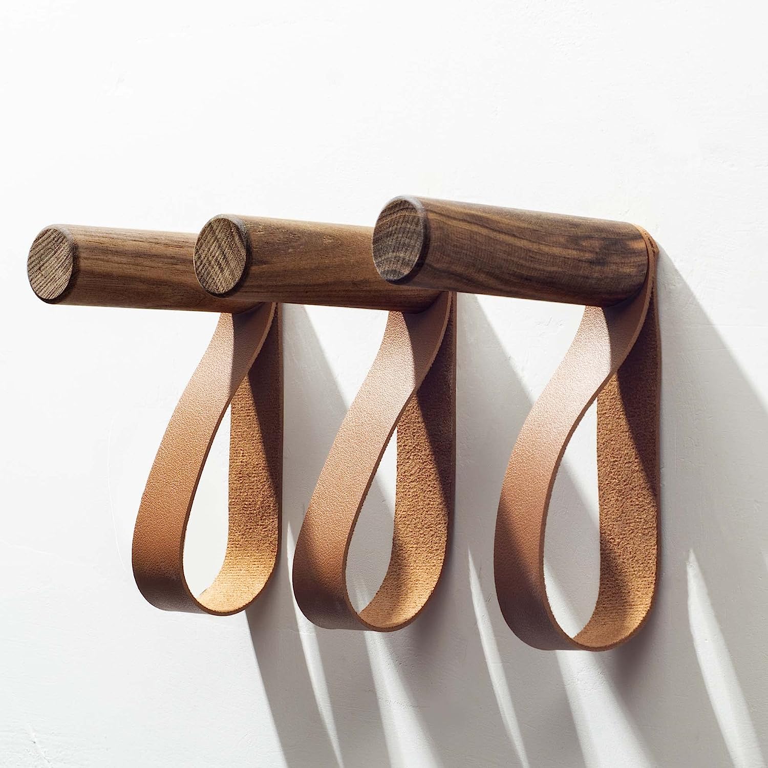 Wooden Hook w/ PU Leather Strap Wall Hook Coat Hanger