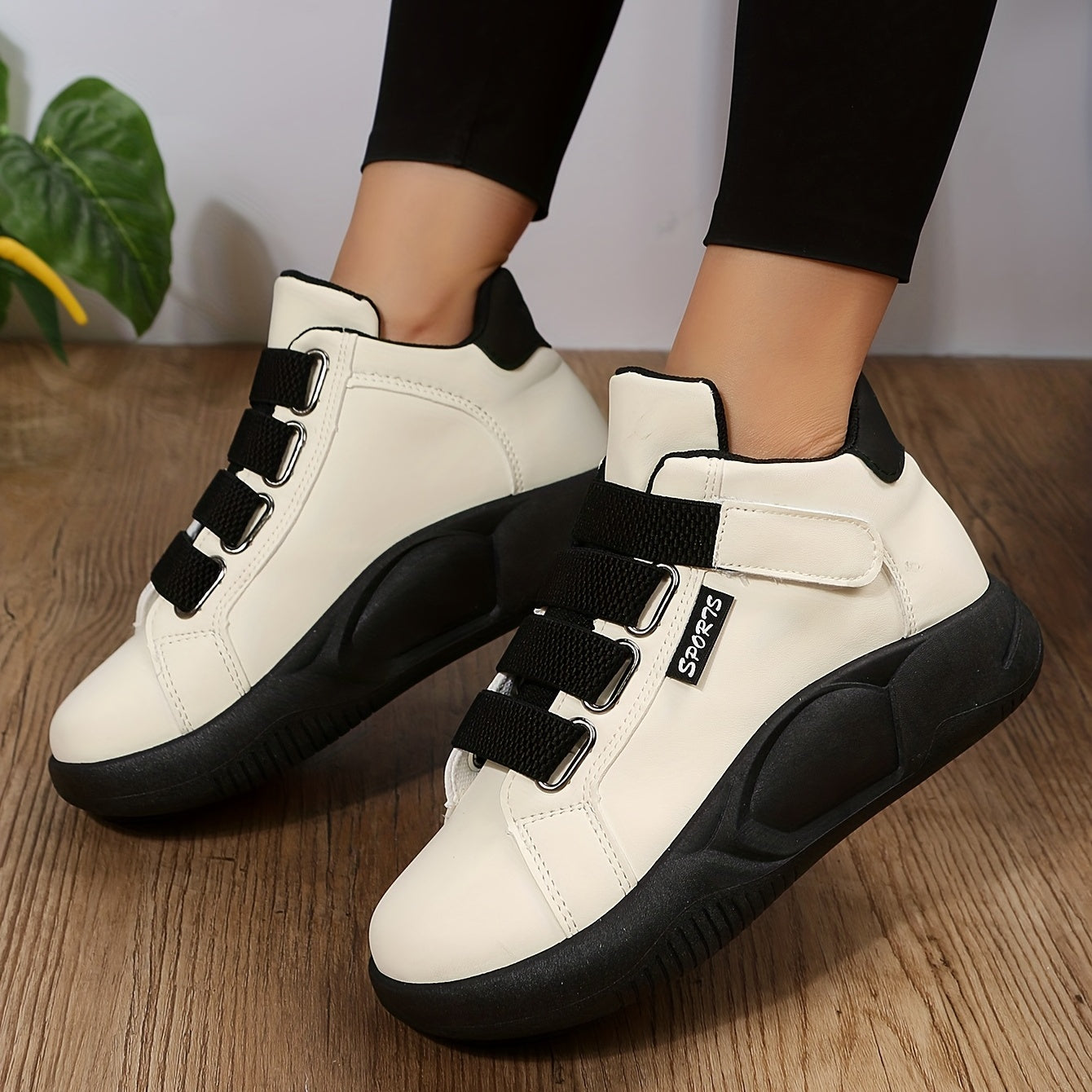 Women's Platform Sports Shoes Hook & Loop Strap Mid Top Casual Non Slip Sneakers