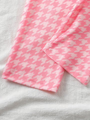 Kid's 2pcs Rabbit Houndstooth Pajama Set, Long Sleeve Top & Pants