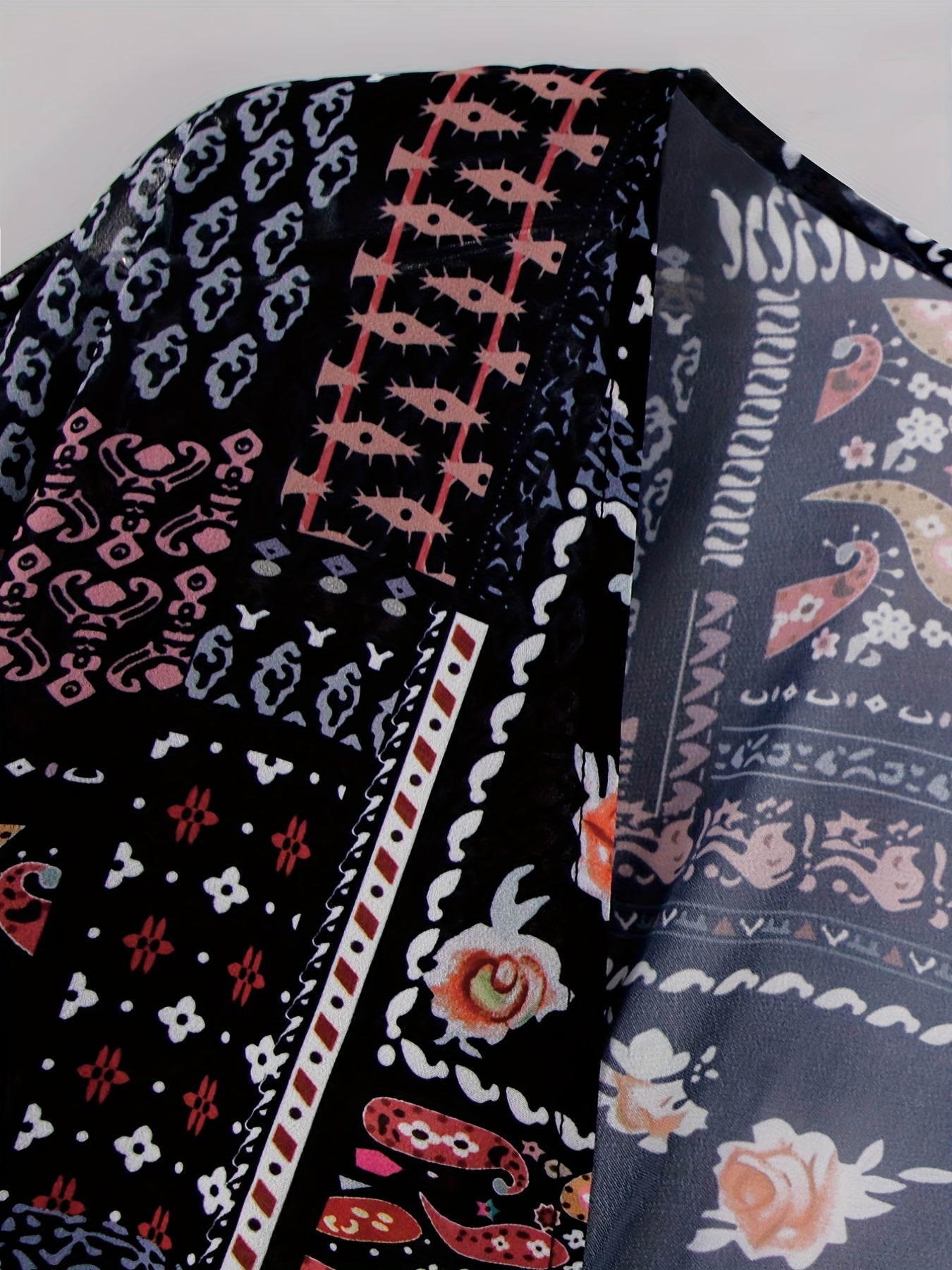 Geometric Print Cover Up Shirt V Neck Half Sleeves Boho Style Beachwear Cardigan