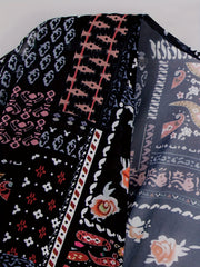 Geometric Print Cover Up Shirt V Neck Half Sleeves Boho Style Beachwear Cardigan