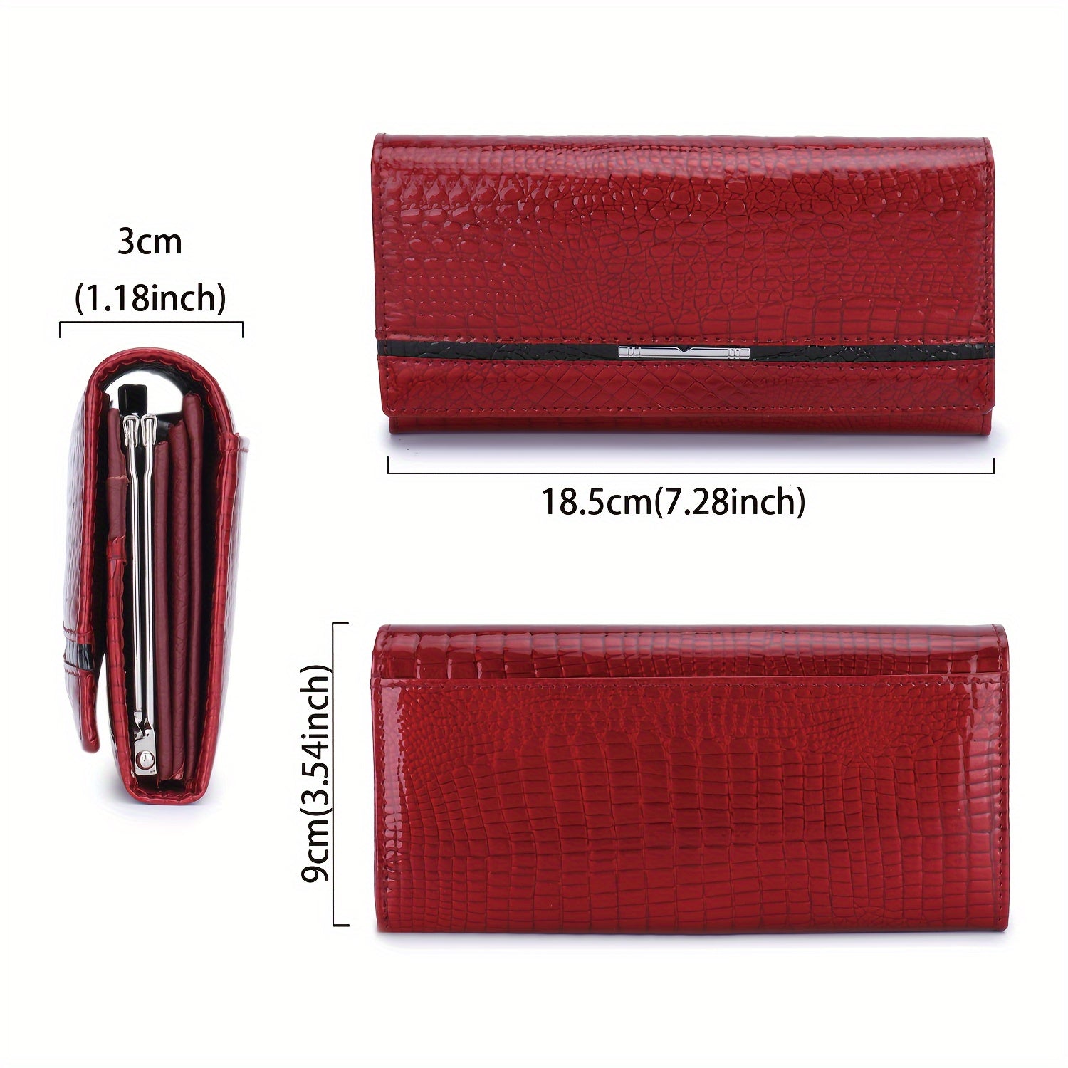 Crocodile Pattern Leather Wallet Button Closure Flap Pocket