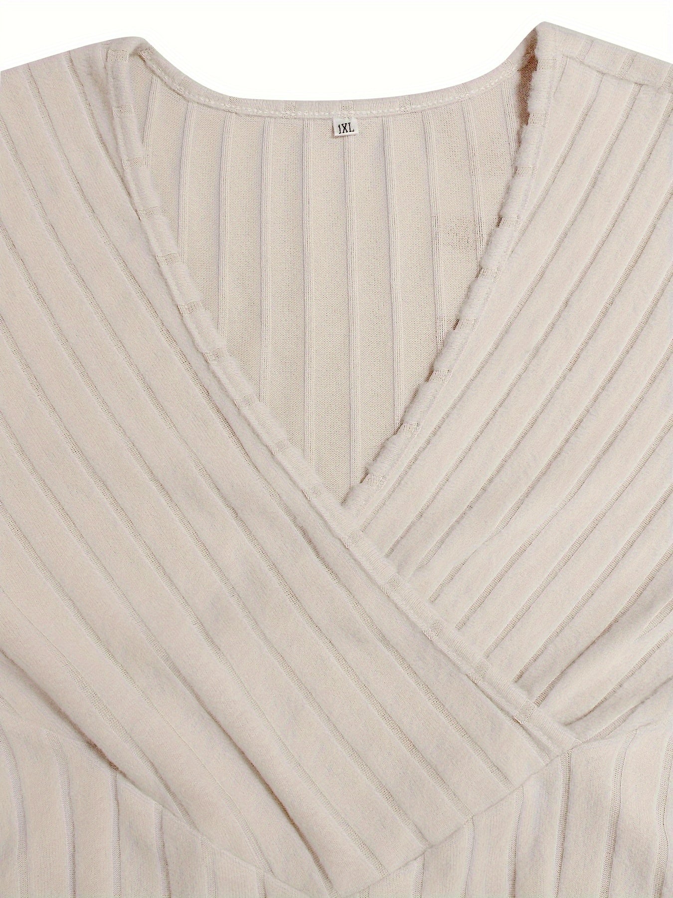 Casual Sweater Solid Ribbed Long Sleeve Surplice Neck Jumper