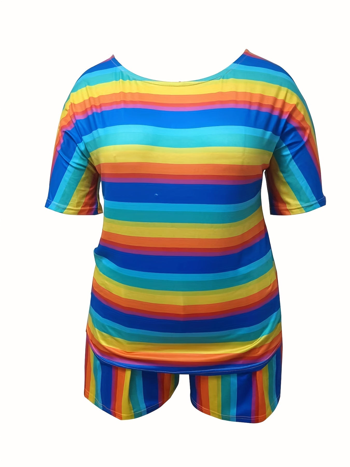 Rainbow Stripe Tee & Pocketed Shorts Set