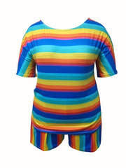 Rainbow Stripe Tee & Pocketed Shorts Set