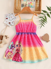Girls Unicorn Print Spaghetti Strap Casual Dress Knee Length