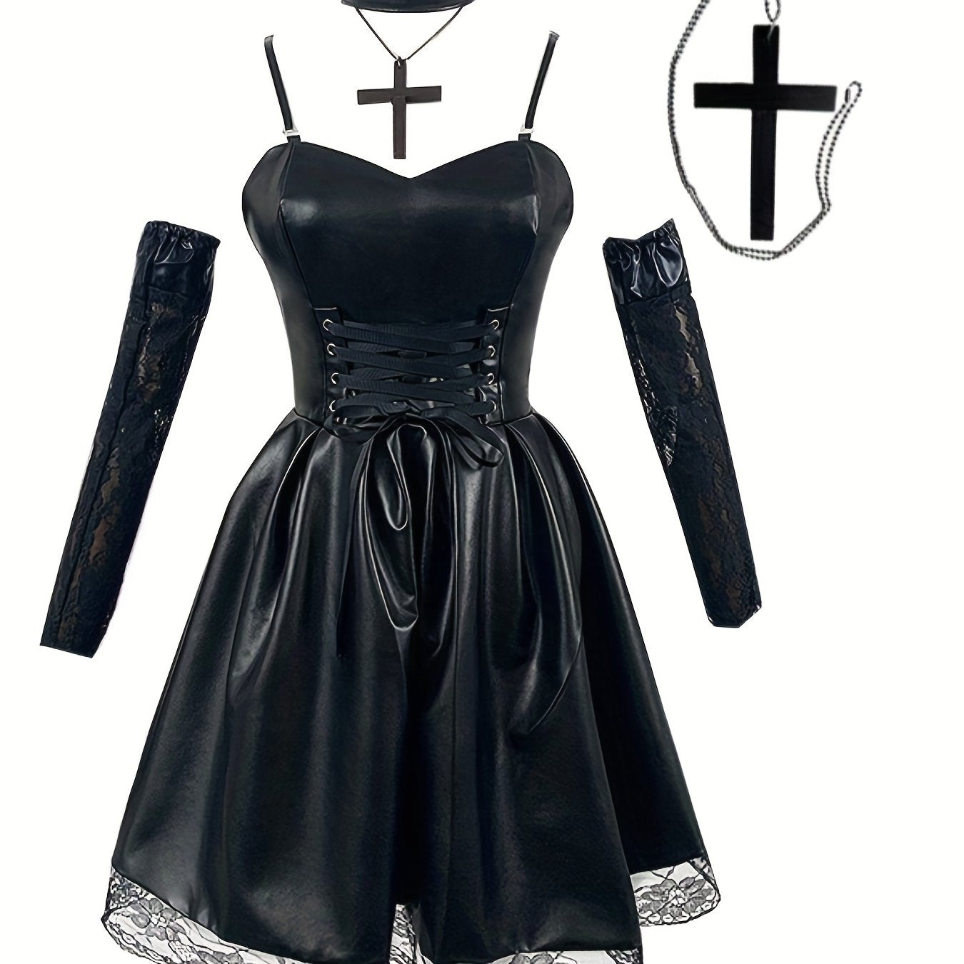 Japanese Anime Cosplay Dress Lace Trim Goth Style Costume