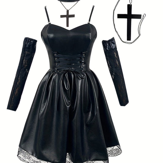 Japanese Anime Cosplay Dress Lace Trim Goth Style Costume