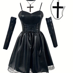 Japanese Anime Cosplay Dress Lace Trim Goth Style Costume