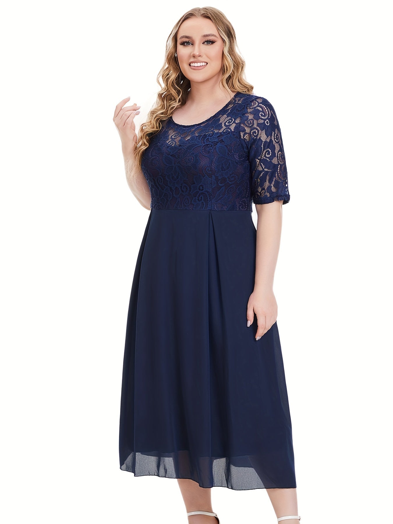 Women's Lace Sleeve Midi Dress