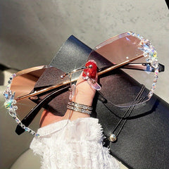 Rhinestone Rimless Sunglasses Gradient UV400 Beach Party Glasses
