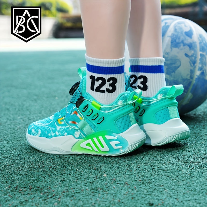 Boys Basketball Shoes, Lightweight Sneakers with Rotating Button