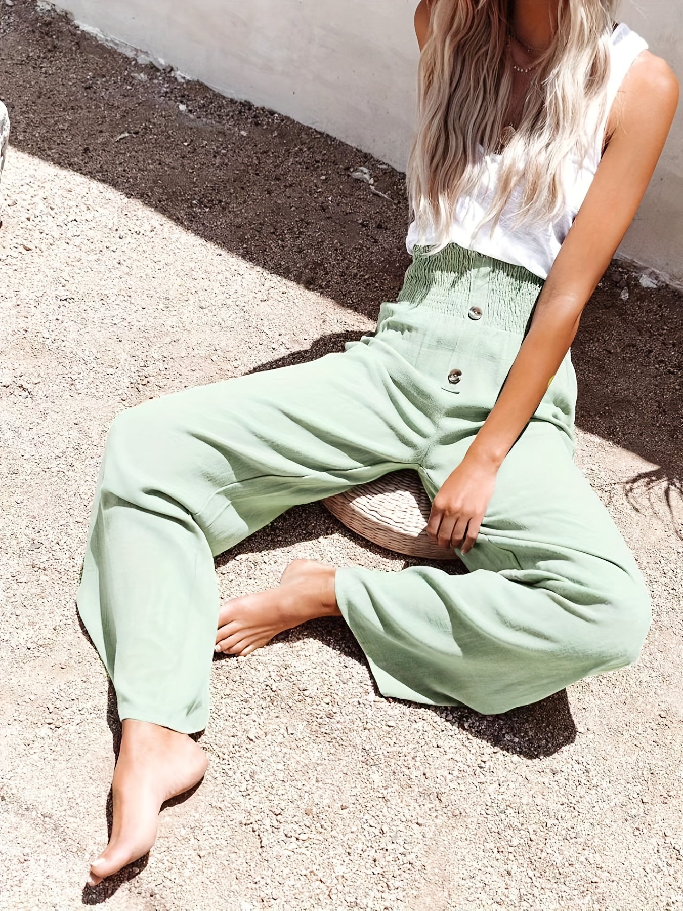 Smocked Waist Wide Leg Pants Casual Pants For Summer