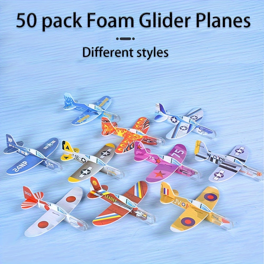 50pcs Foam Glider Paper Airplane Playset for Parties Classroom Prizes