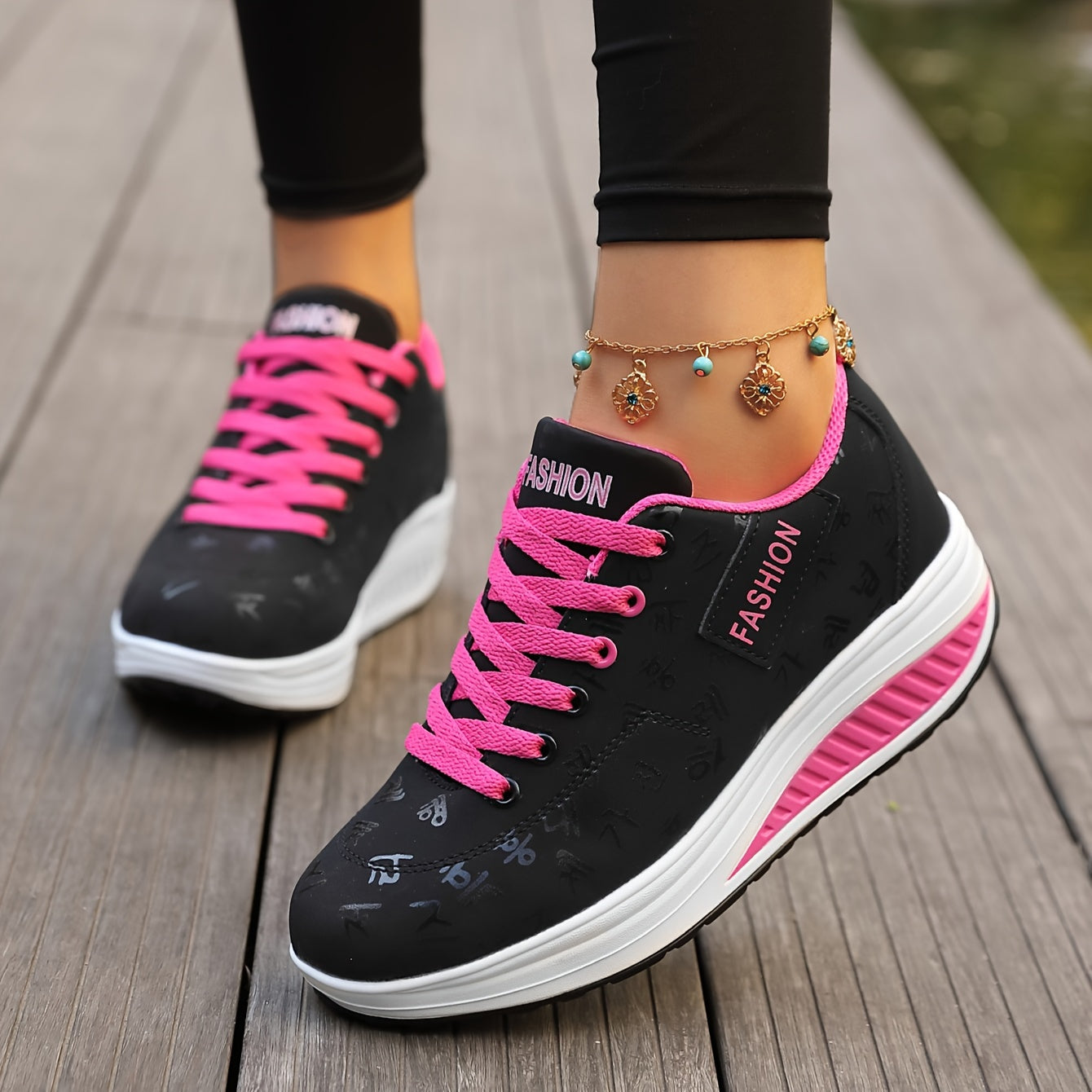 Women's Graffiti Wedge Sneakers Height Increased Athletic Walking Shoes