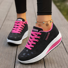 Women's Graffiti Wedge Sneakers Height Increased Athletic Walking Shoes