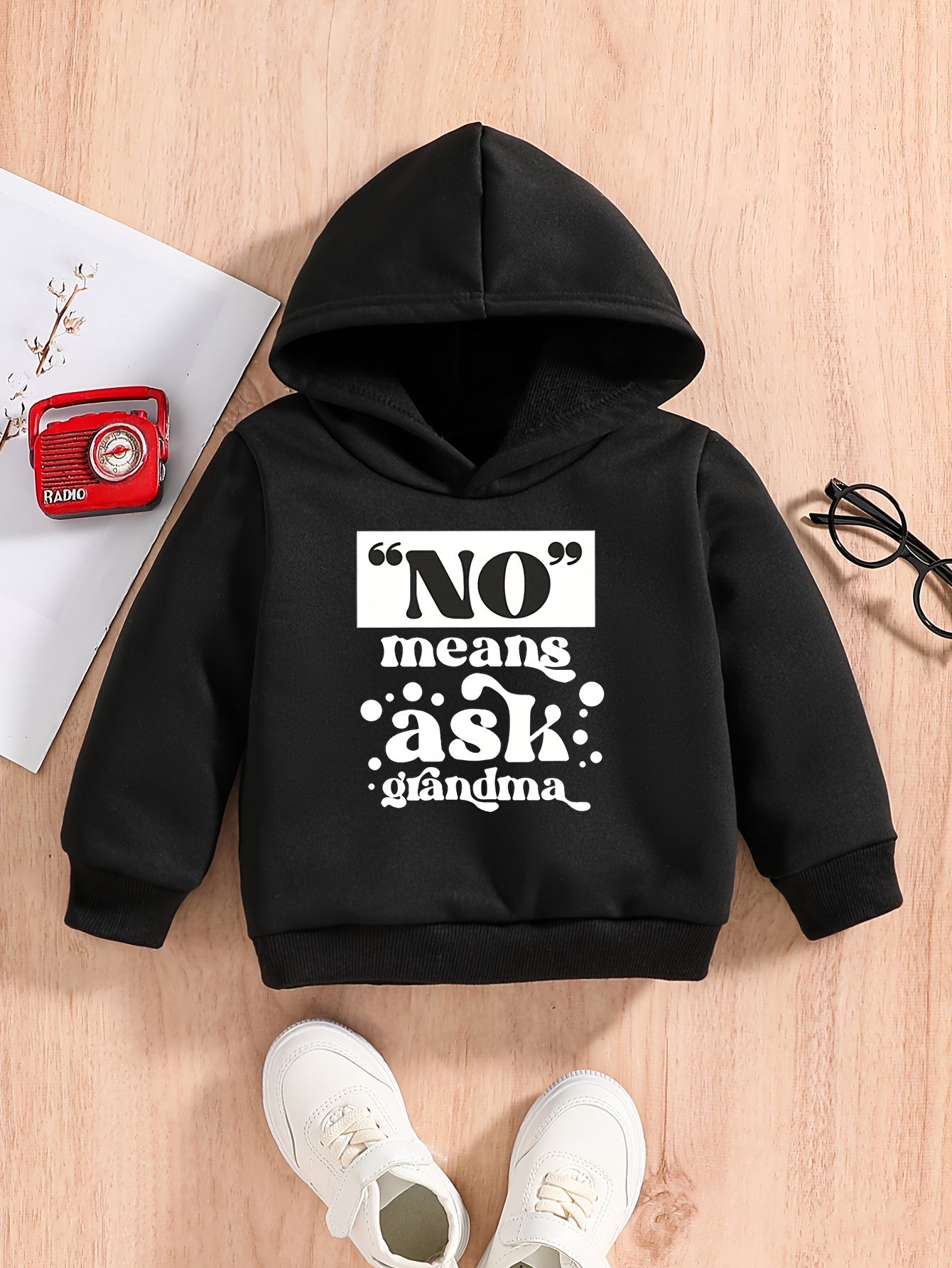 NO MEANS ASK GRANDMA Baby Hooded Sweatshirt