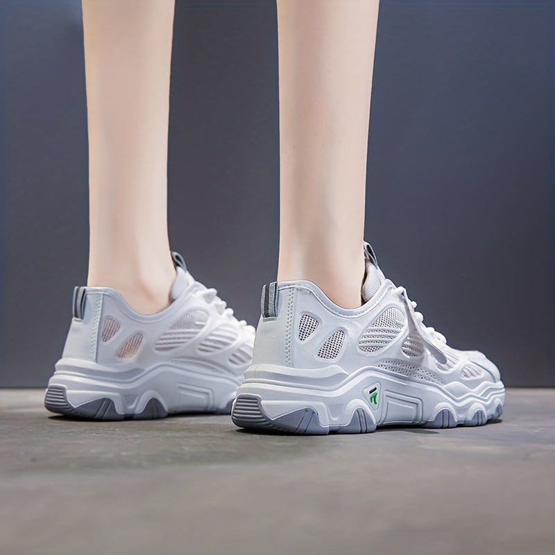Women's Mesh Chunky Sneakers Hollow Out Lace Up Low Top Sports Shoes