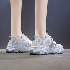Women's Mesh Chunky Sneakers Hollow Out Lace Up Low Top Sports Shoes