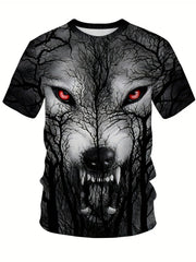 Men's 3D Wolf Print T-shirt Crew Neck Tee for Summer