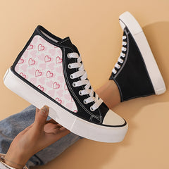 Women's Heart Pattern Canvas High Top Sneakers