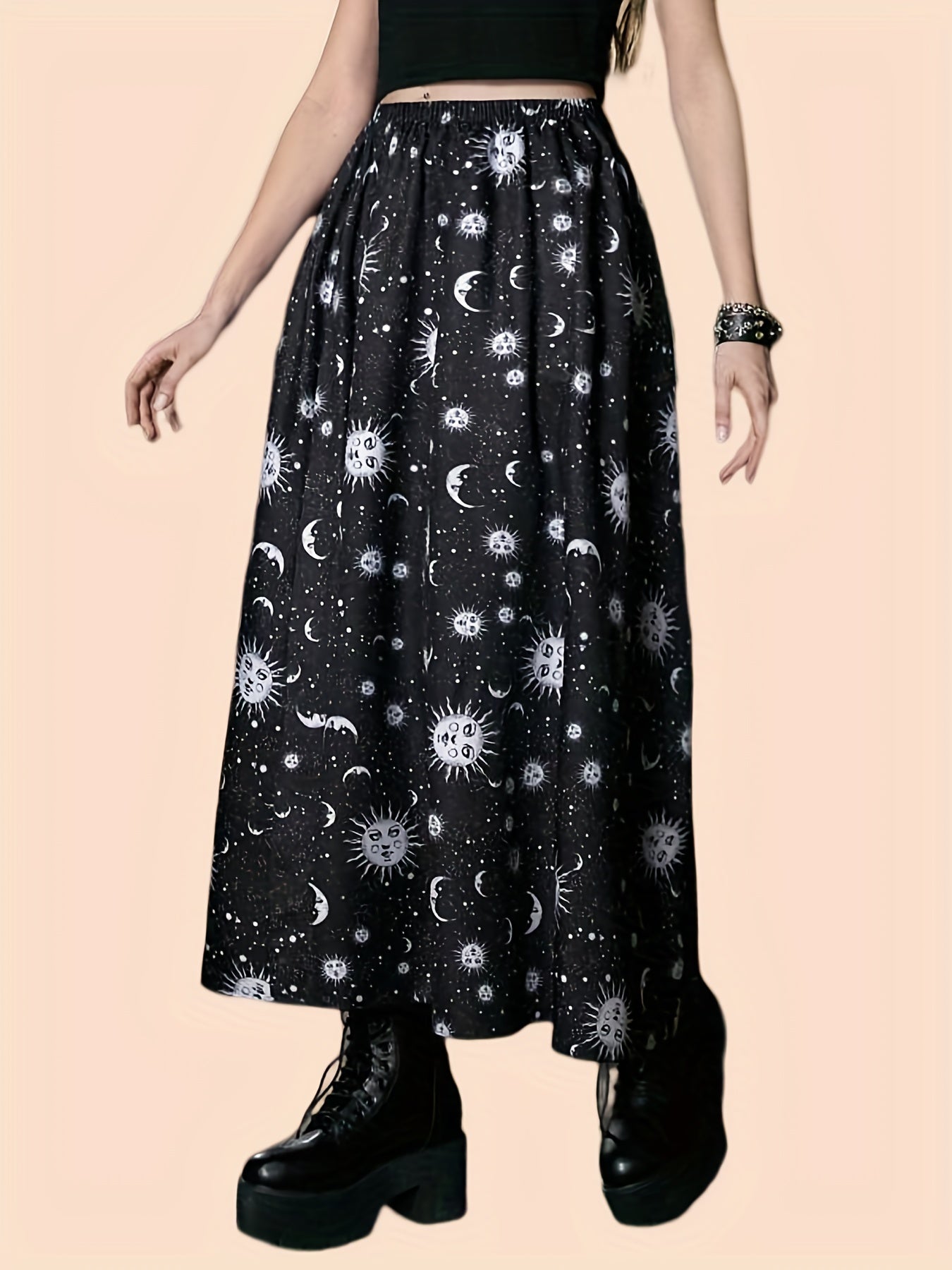 Galaxy Print Midi Skirt High Waist Spring Summer Women's Clothing