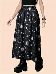 Galaxy Print Midi Skirt High Waist Spring Summer Women's Clothing