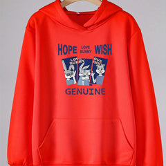 Bunny Print Hoodie Girls Hooded Pullover Top With Pocket