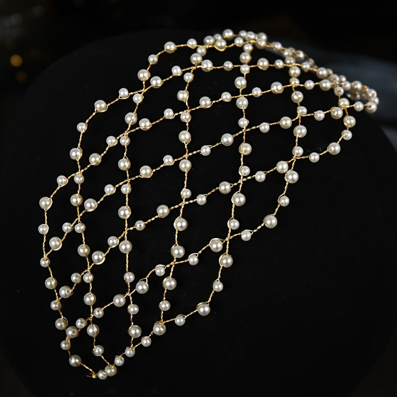 Faux Pearl Hair Tiara Hairband Wedding Accessories For Bride