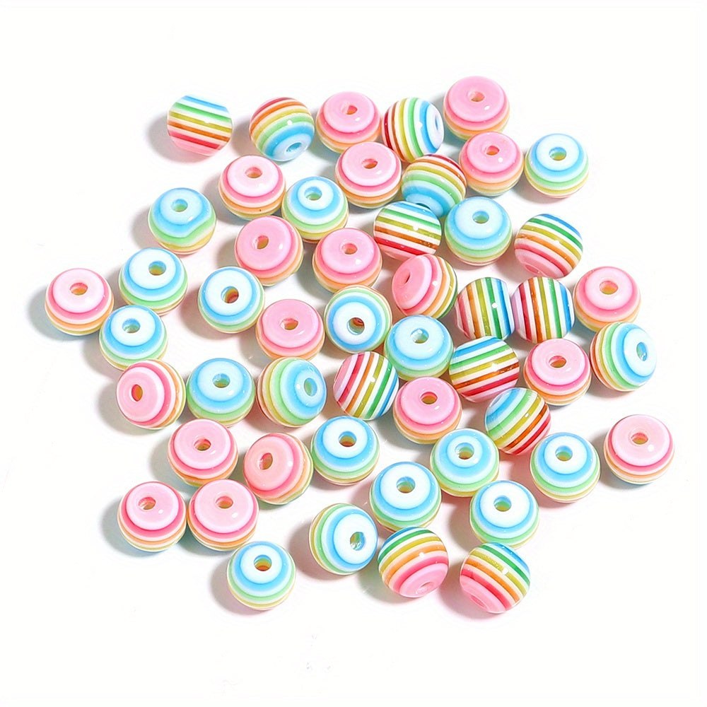 50pcs Rainbow Striped Round Beads for DIY Jewelry Making