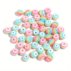 50pcs Rainbow Striped Round Beads for DIY Jewelry Making