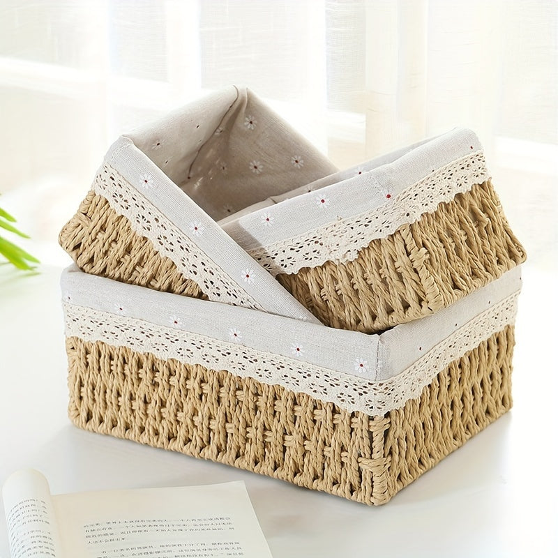 Rattan Woven Storage Basket for Desktop Cosmetics Keys Snacks Coffee Tables