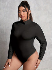 Solid Mock Neck Long Sleeve Jumpsuit