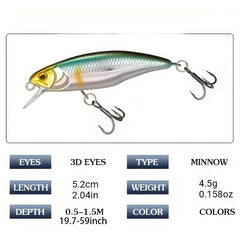 8pcs Japan Sinking Minnow Fishing Lures 52mm 4.5g Jerkbait for Bass Pike Carp