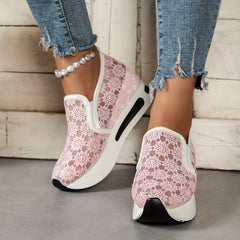 Floral Lace Wedge Slip-On Walking Shoes Casual Sneakers
