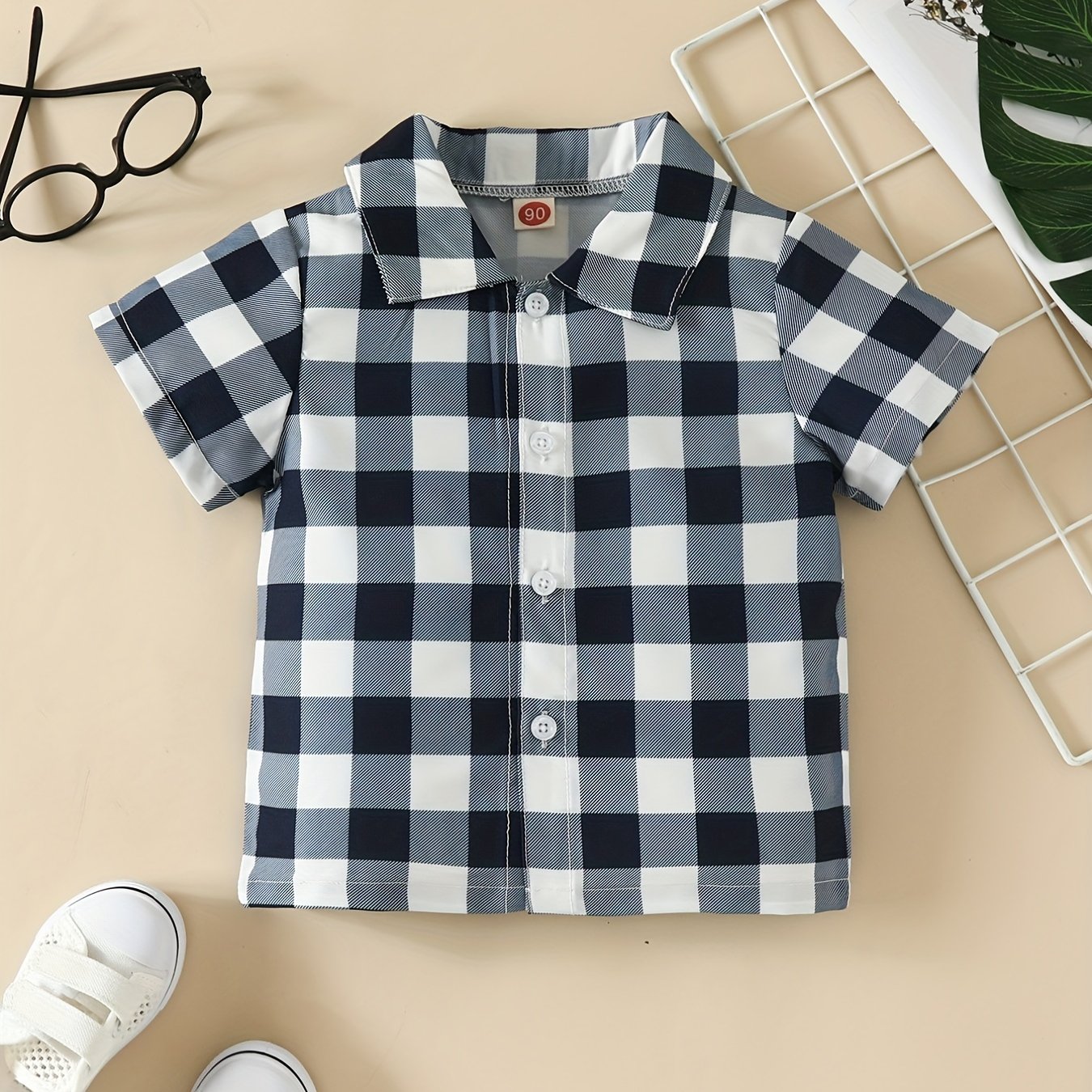Boys Plaid Short Sleeves Shirt Preppy Style For Summer Kids Clothes
