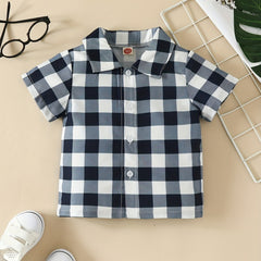 Boys Plaid Short Sleeves Shirt Preppy Style For Summer Kids Clothes