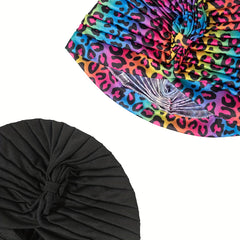 2pcs Leopard Turban Cap BowKnot Head Wraps Elastic Ramadan Scarf Chemo Hats