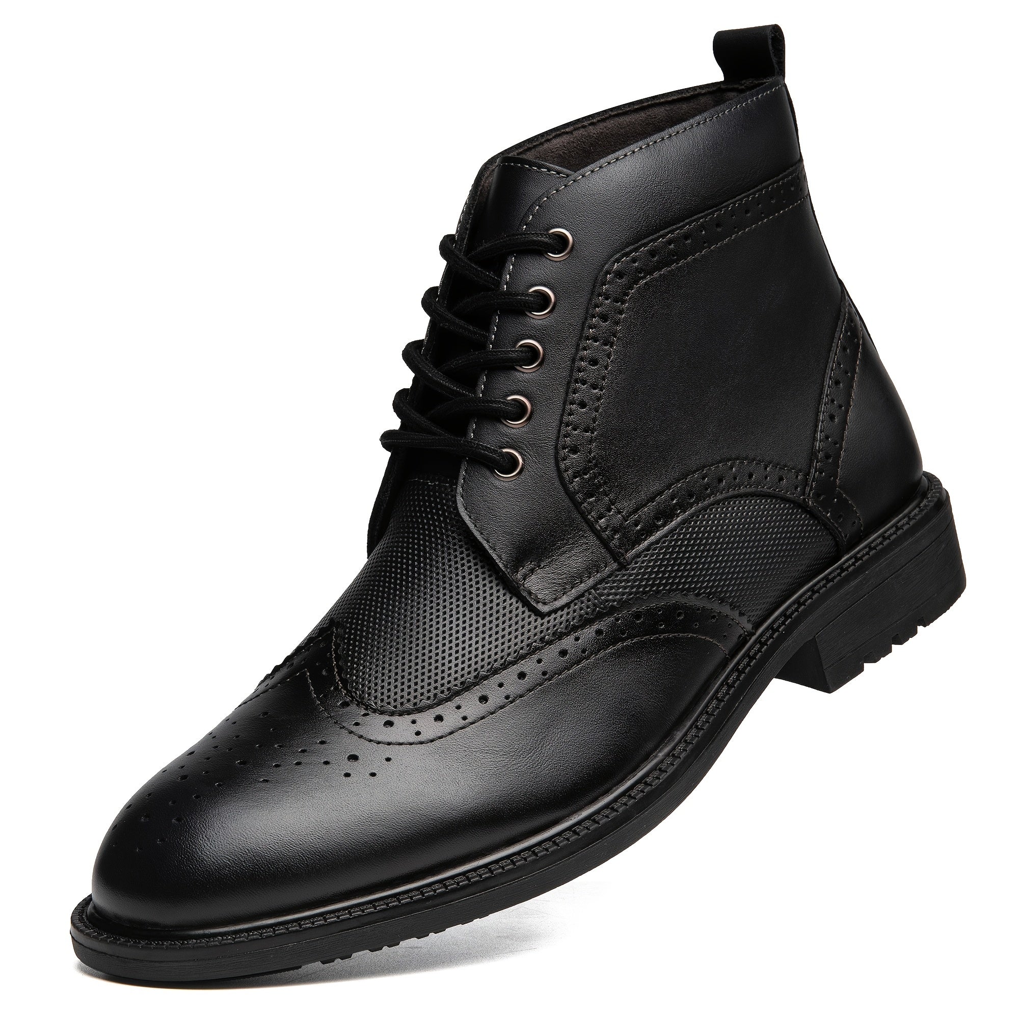 Men's Oxford Cap Toe Ankle Boots Lace-Up Side Zip Casual Leather Shoes