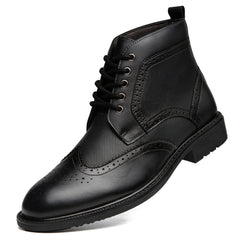 Men's Oxford Cap Toe Ankle Boots Lace-Up Side Zip Casual Leather Shoes