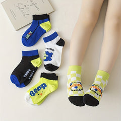 5 Pairs Boys Kids Cartoon Bear Ankle Socks Summer Spring Thin Mid Tube Socks