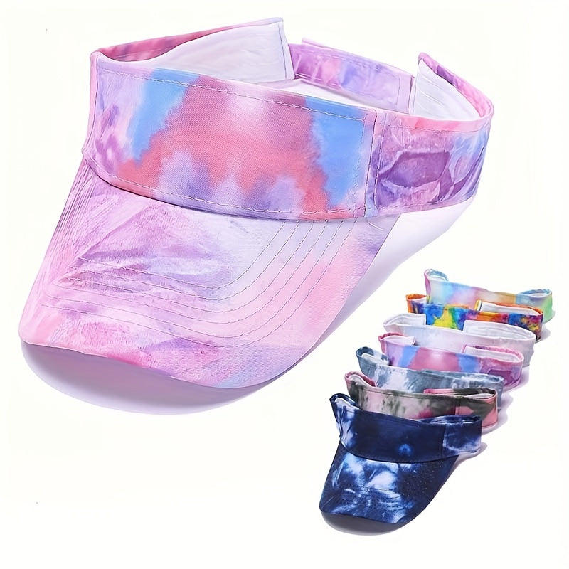 Purple Tie Dye Visor Hat Women UV Protection Lightweight Beach Sun Hats