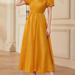 Square Neck Flower Patchwork Dress Short Sleeve Party Wear