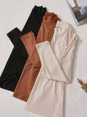 3 Pack Plus Size Ribbed Knit Long Sleeve Mock Neck Top Set