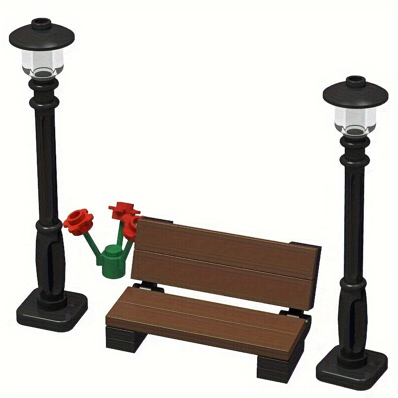 4pcs Streetlamp Brick Accessories ABS Road Light Blocks Set Halloween Decor Toy